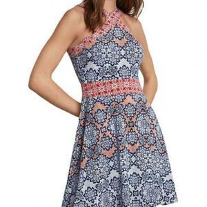 BCBGMAXAZRIA Nadia Multicolor Criss-Cross Fit and Flare Dress Size Small